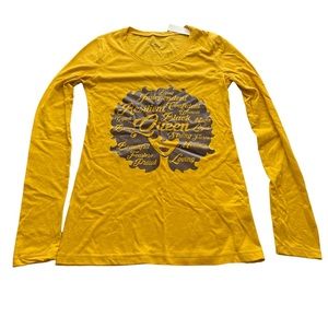 Womens  Long Sleeve Tee Sz Medium  Yellow Afro Black Queen Graphic Tee
